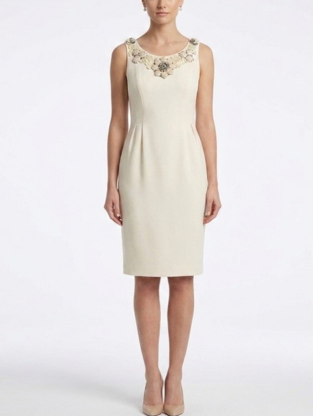 Carmen Marc Valvo Sleeveless 100% Wool Embellished Cocktail Dress Women's Size 2